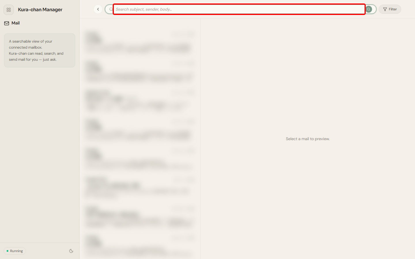 The mail search box