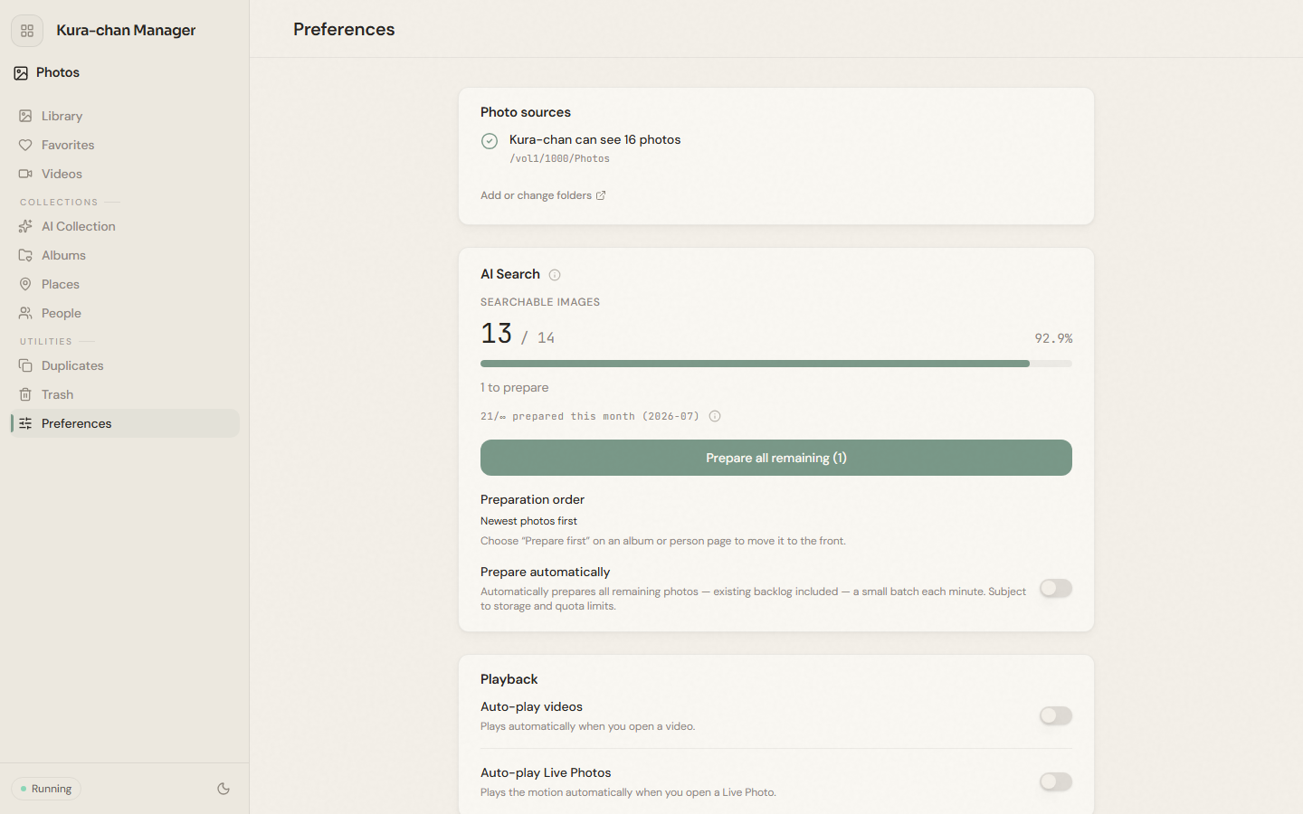 The photo Preferences page in the Dashboard