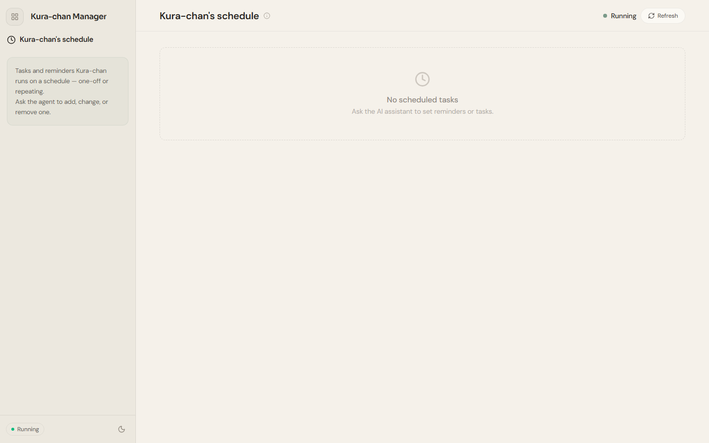 The Kura-chan's schedule page in the Dashboard