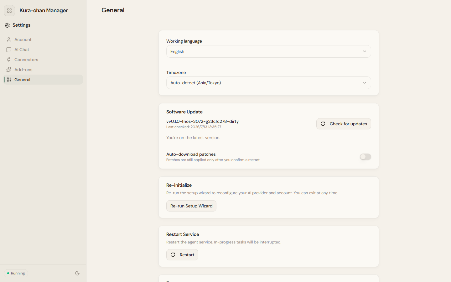 The General settings page in the Dashboard