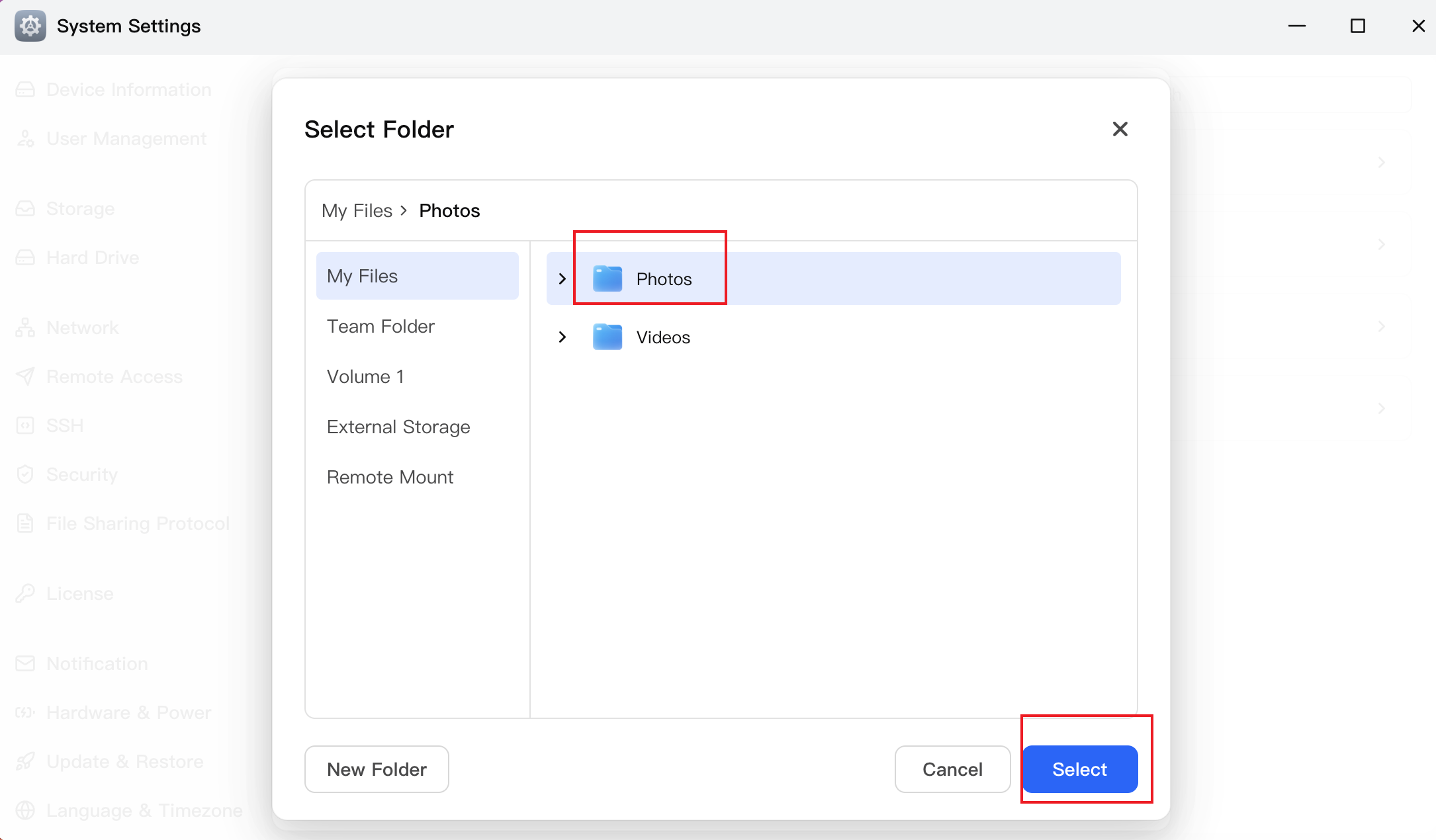 Select the Photos folder