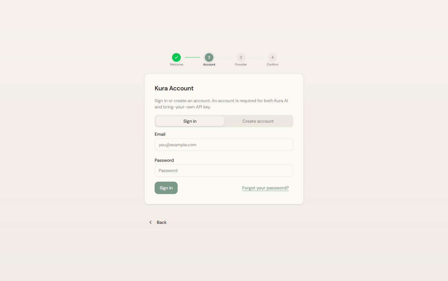 Setup wizard: Account