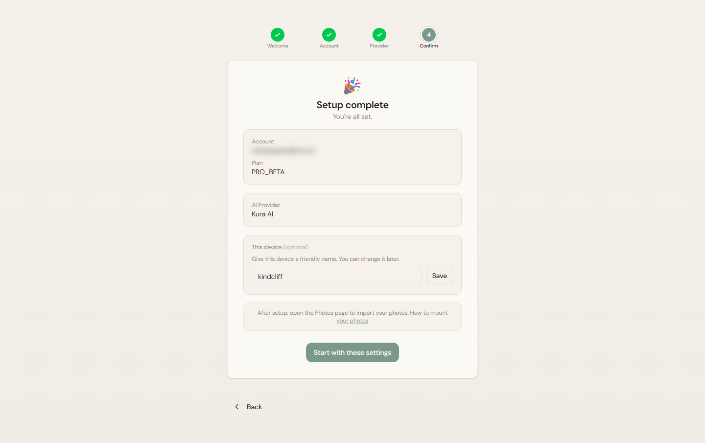 Setup wizard: Confirm